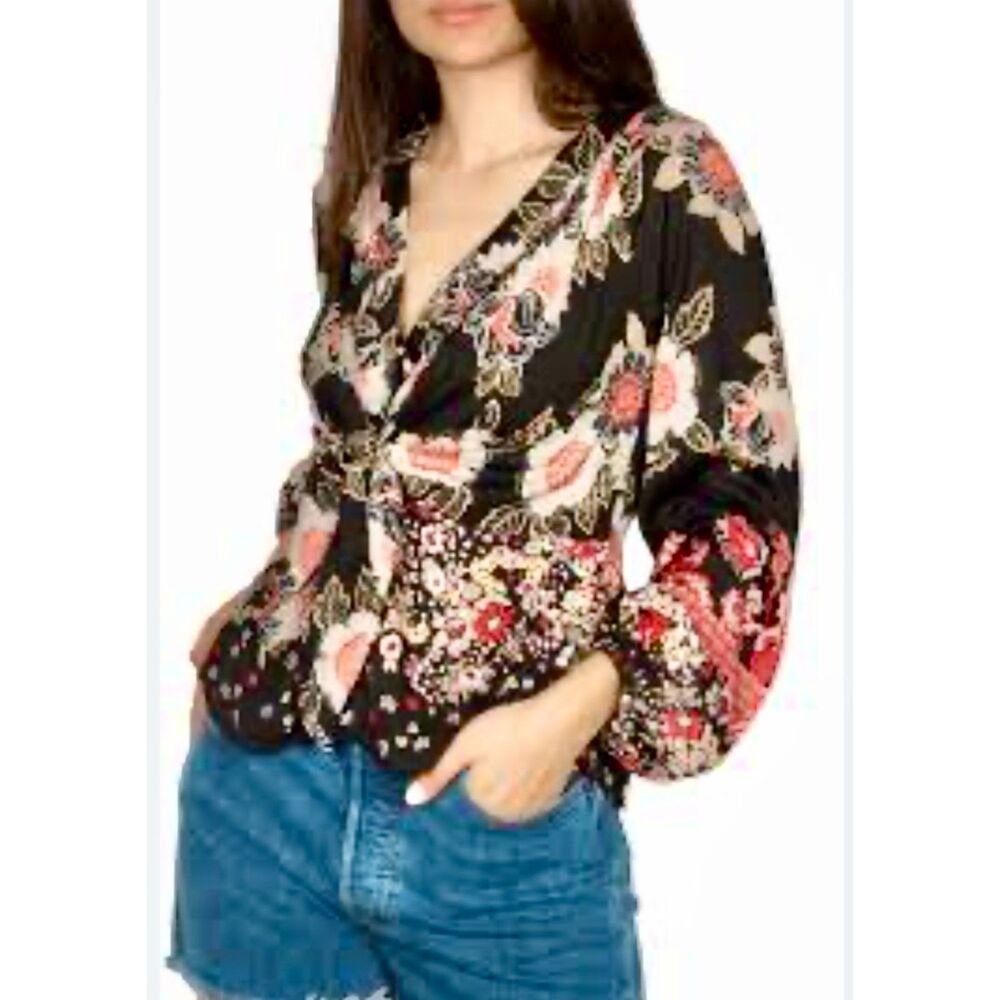 Free People Y2K blouse cropped top floral whimsy goth bohemian casual women S